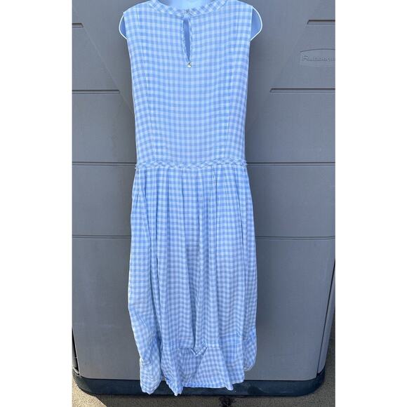 HIGH Everyday Couture by Claire Campbell Blue Gingham Midi Dress Sz M Drop Waist - Picture 7 of 14